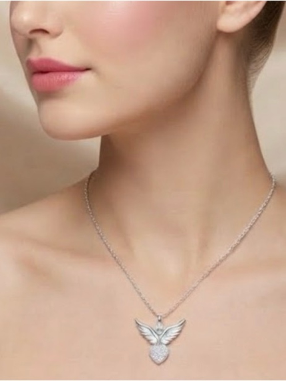 925 Sterling Silver Angel Wings & Heart Pendant Necklace